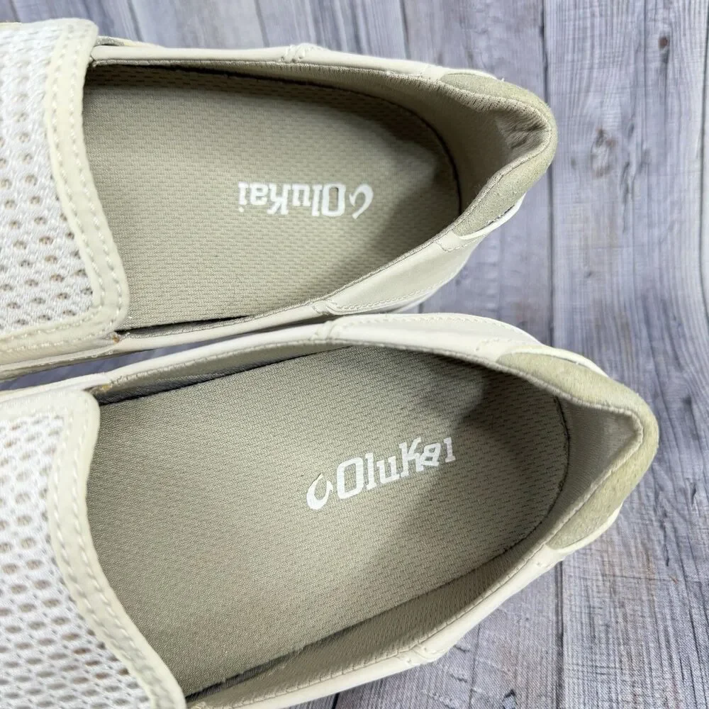 OluKai Lae'ahi Breathable Slip-On Sneakers Shoes Men's Sz 9 BONE White $120